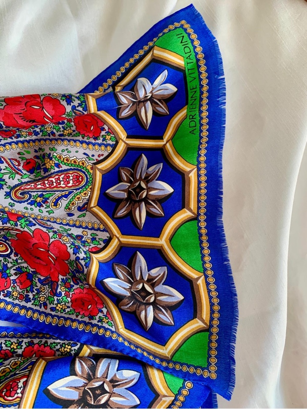 Adrienne Vittadini Royal Blue Red Floral Paisley Silk Scarf 11” x 52” - Picture 3 of 7